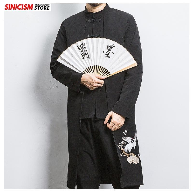 

Men's Trench Coats Sinicism Store Mens Casual Long Embroidery Jacket Men Chinese Style Buckle 2021 Male Spring Oversize Clothes1, Black(asiansize)