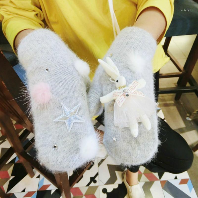

New Korean gloves wool cartoon warm knitted women spring winter gloves mittens1