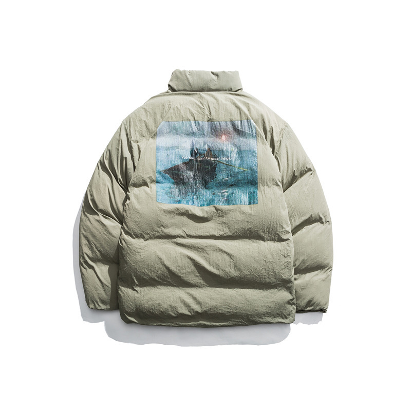 

2021 Kong Youth Style Printing Quilted Collar Cotton Male Cloth Winter New Fashion Thick Coat 72VZ, Dark grey