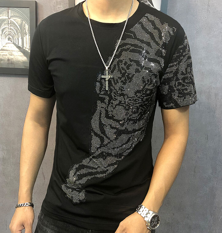 

Summer 2020 New Short Sleeves Long T-shirts Men High Quality T-shirt Tiger Top Tees of Engomar Aibv, Black
