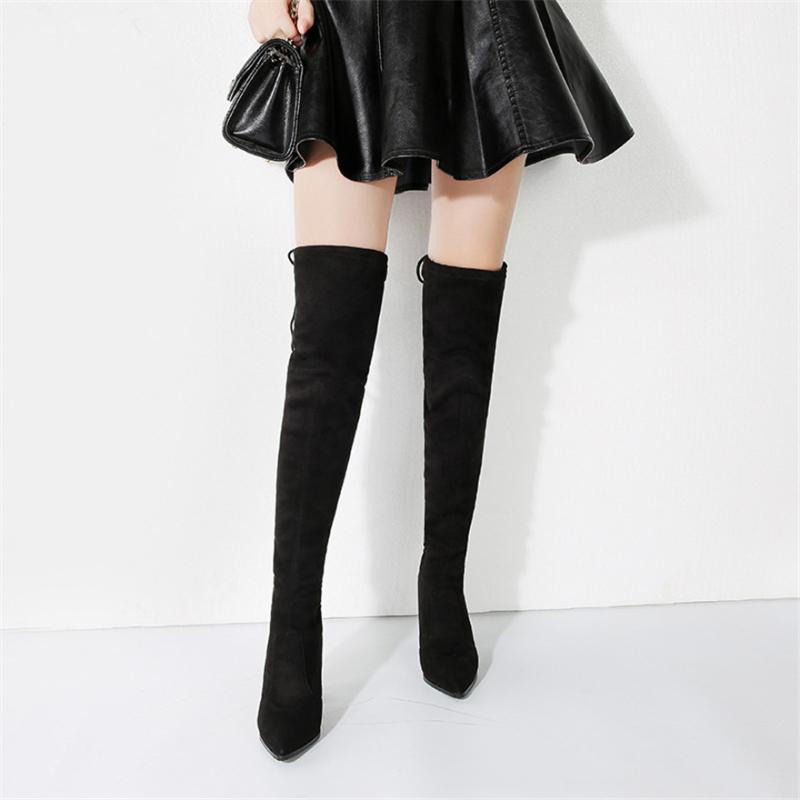 

2021 Autumn Over The Knee Boots Women Black Stretch Fabric Thigh High Sexy Woman Shoes Round Toe Platform High Heels Long Boots, Khaki