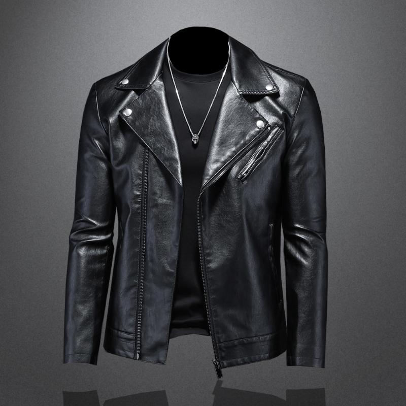 

Brand Men Leather Jacket Mens Motorcycle Biker Fashion Business PU Coats Male Casual Slim Fit Turn Down Collar Bomber Jacket 5XL, Black