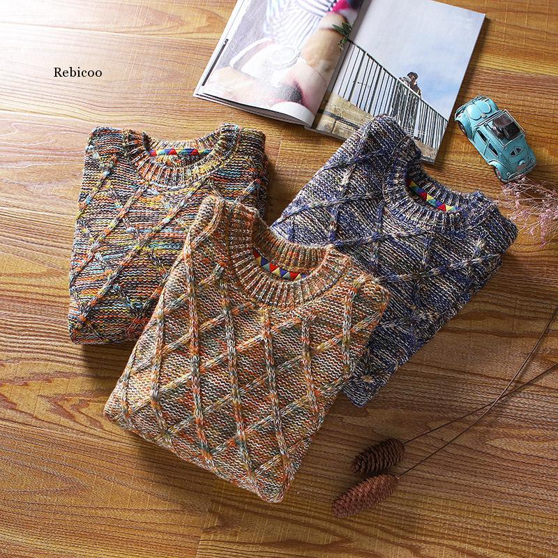 

Mens Sweater Casual Slim Fit Clothes Streetwear Male Clothing Long Sleeve Knitted Pullovers Winter Thick Top, Orange