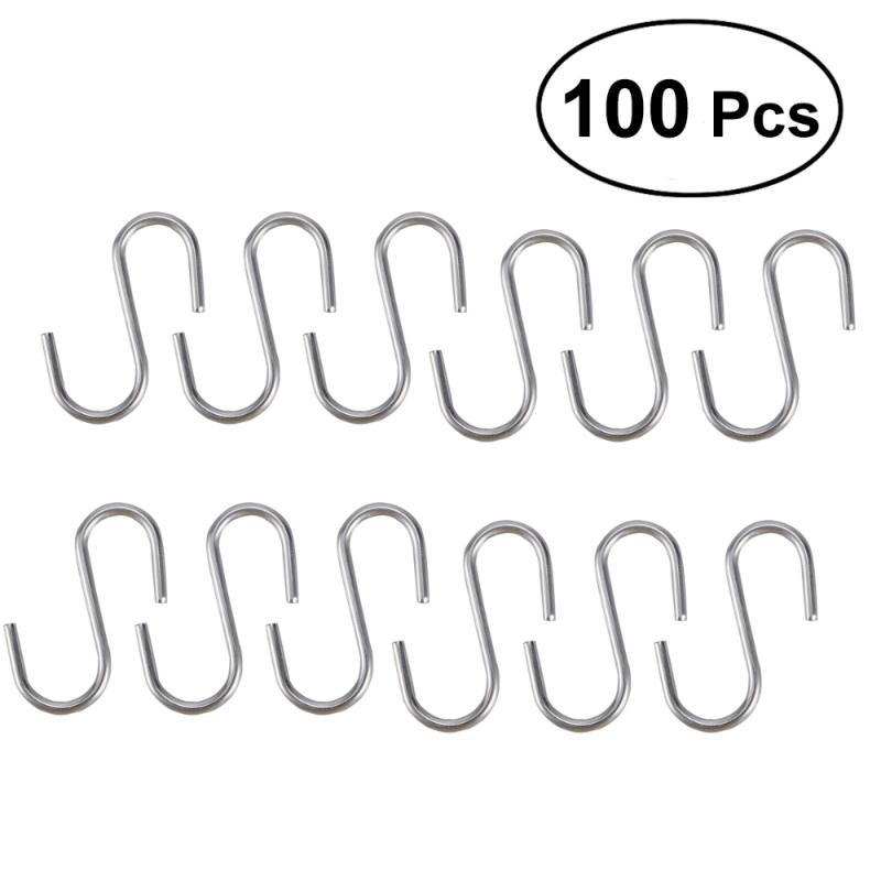 

10/100 Pcs Heavy Duty Stainless Steel S Shaped Hooks Kitchen Spoon Pan Pot Hangers Clasp Over The Door Closet Clothes Rack