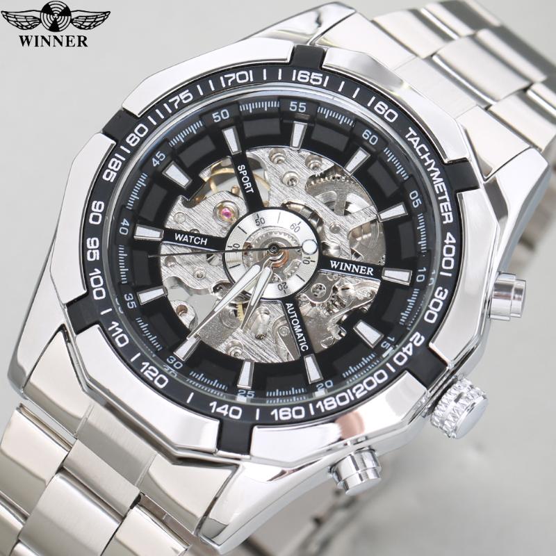 

Winner brand Luminous Clock Men Automatic Mechanical Watch Skeleton Relogio Male Montre men watches Relojes hombre, Black