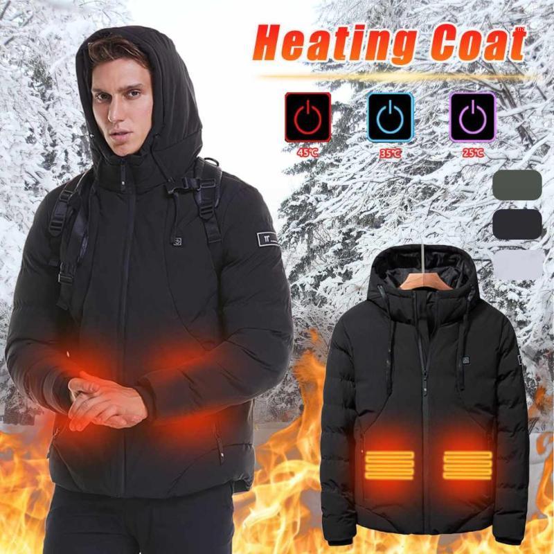 

Winter Men Heated Jacket USB Heating Hooded Jacket Cotton Coat For Hiking Skiing Thermal Clothing Outdoor Sport Windbreaker1, Black