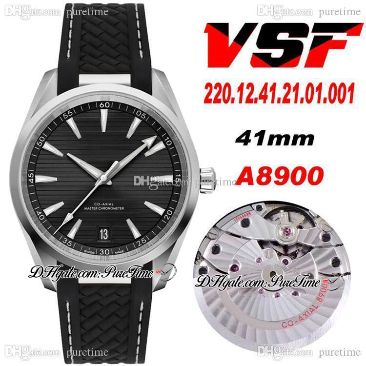 

VSF Aqua Terra 150M Master CAL A8900 Automatic Mens Watch Black Textured Dial Steel Hand Rubber Strap With White Line 220.12.41.21.01.001 Super Edition Puretime 11B2, 150m-11b