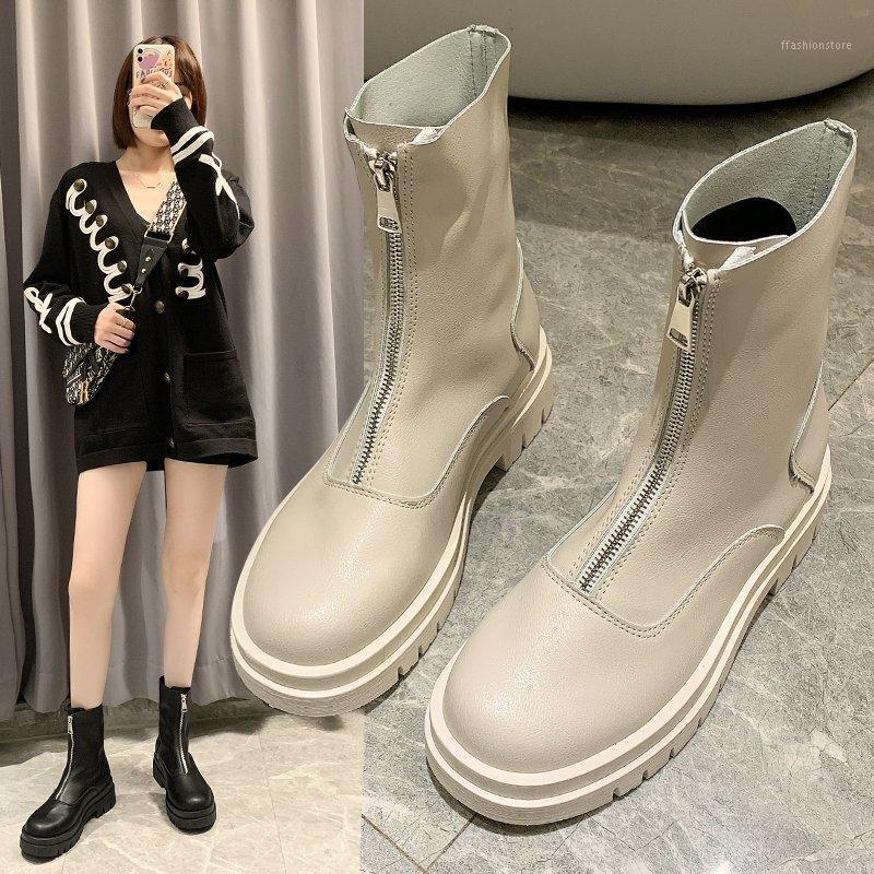 

Boots Female British Style Autumn 2020 New Net Red Autumn And Winter Single Boots Zipper Thick Bottom Short Tide1, Black plus velvet