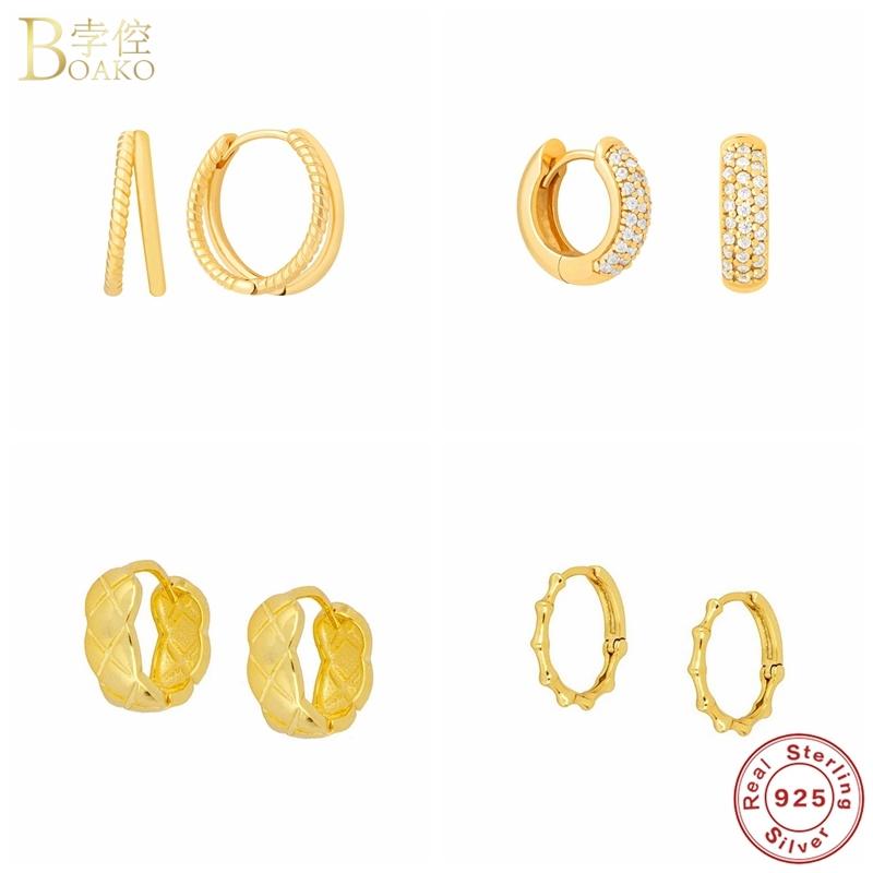 

Hoop & Huggie Boako 100% S925 Sterling Silver Earrings For Women Personality Double Glossy Huggies Piercing Wedding Gift Jewelry