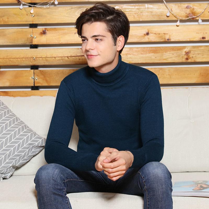 

2020 autumn and winter new men's sweater men high neck solid color casual sweater men's slim brand knitted pullover, Black