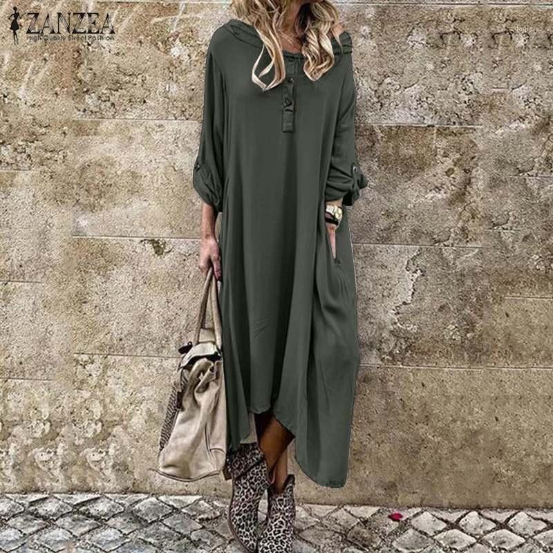 

ZANZEA Autumn Hoodies Sundress Women Solid Long Sleeve Long Shirt Dress Casual Loose Work Vestido Dresses Kaftan Robe Femme 5XL71, Black