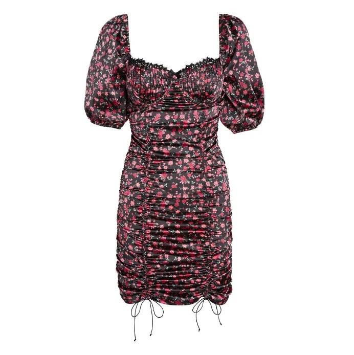 

2020 Ins Fashion Women Summer Dresses Women Dresses Print Flower Dress, Black