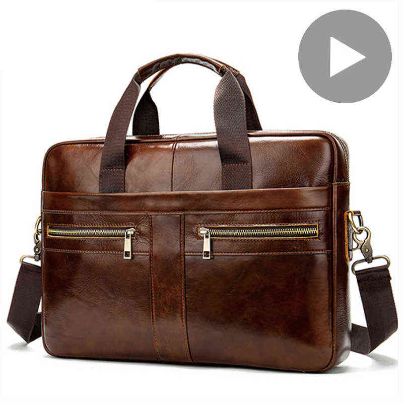 

Genuine Leather Business Messenger Women Men Bag Tote Briefcase For Documents A4 Shoulder Handbag Male Female Laptop Brief Case AA220301, Black