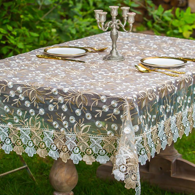 

European Lace Table Cloth Wedding Table Decor Translucent Bedside Cabinet Cover Embroidered Tablecloth Cloth