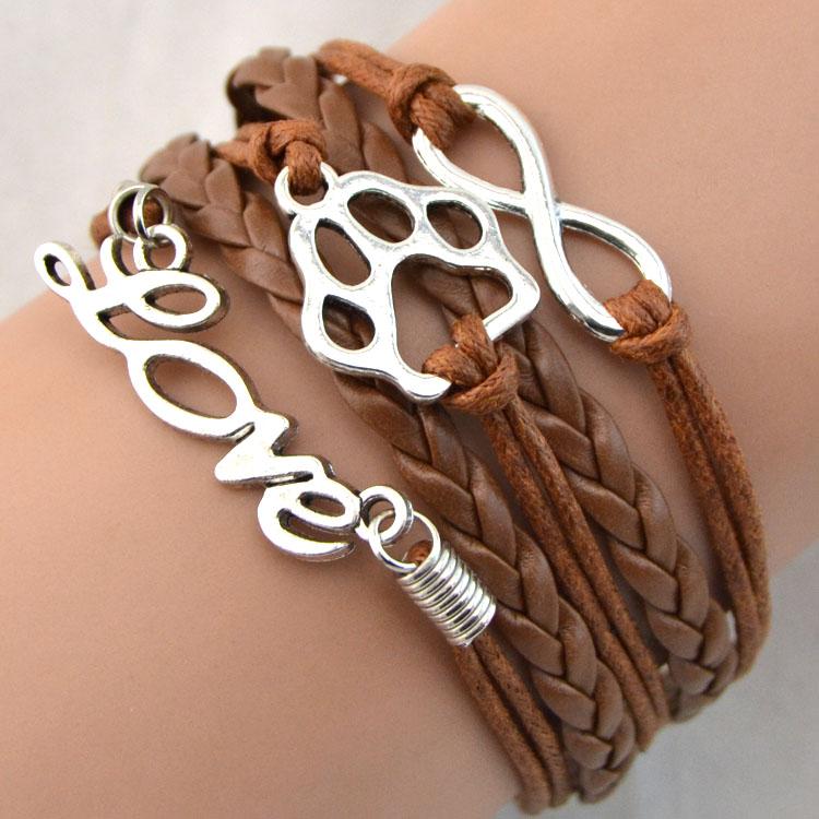 

Retail and wholesale Love Infinity Footprint Braided Leather Bracelet Clasps Fashion Jewelry