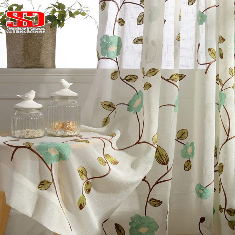 

Luxury Window Tulle Curtains For Living Room Embroidered Leaf Floral Blinds Sheer Cortinas Voile For Bedroom Chinese Customized, Green