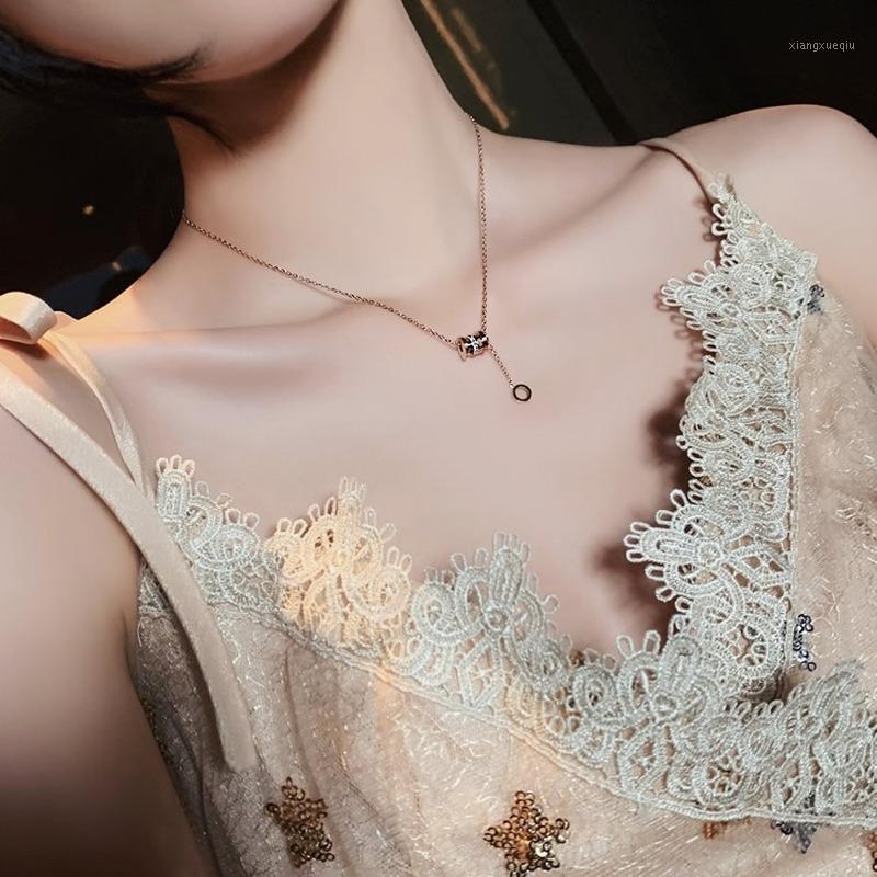 

Pendant Necklaces 2022 Rose Gold Color Fashion Roman Crystal Column Necklace Titanium Steel Jewelry Stainless Gift For Women Girls, Silver