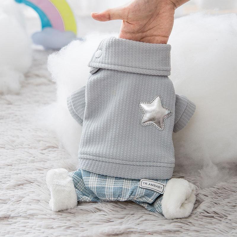 

Jumpsuits Dog Clothes Jacket Coat for Dogs Clothing Pet Outfits Cotton Warm Cute Winter Yorkies Velvet Gary Boy Ropa Para Perro, Blue