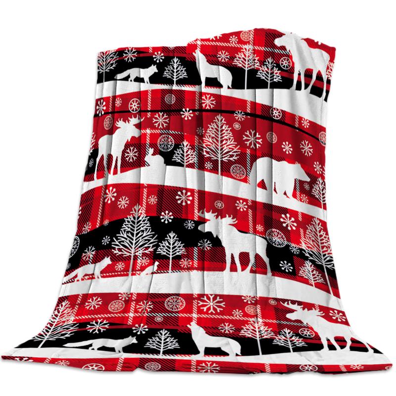 

Christmas Theme Animal Plaid Flannel Blanket Portable Soft Throw Blanket Warm Microfiber Blankets for Beds