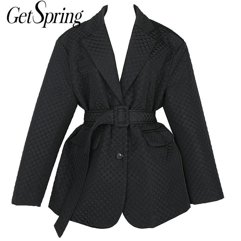 

GETSPRING Women Blazer Bandage Balck White Long Women Blazers Jackets Vintage Sexy Casual Womens Blazers Long Sleeve 2020 New
