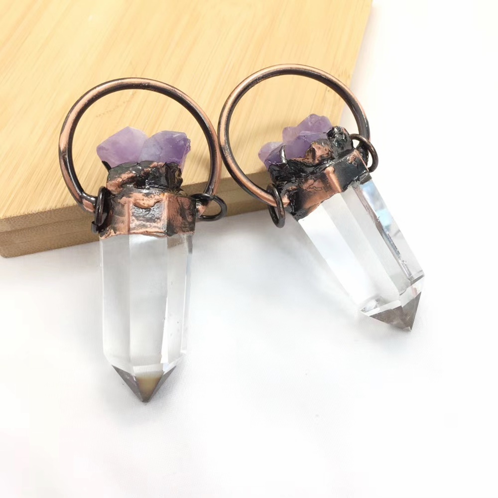 

FUWO Hot Sale Natural Crystal Quartz Pendant With Antique Copper Plated Semi Precious Bohemian Jewelry For Necklace Making PD335 Q1209