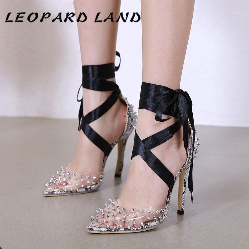 

LEOPARD LAND 12cm High Heels Sexy Women Rivet Pumps heels shoes 2020 Popular Roman Tie Matching High-heeled Sandals1, Black