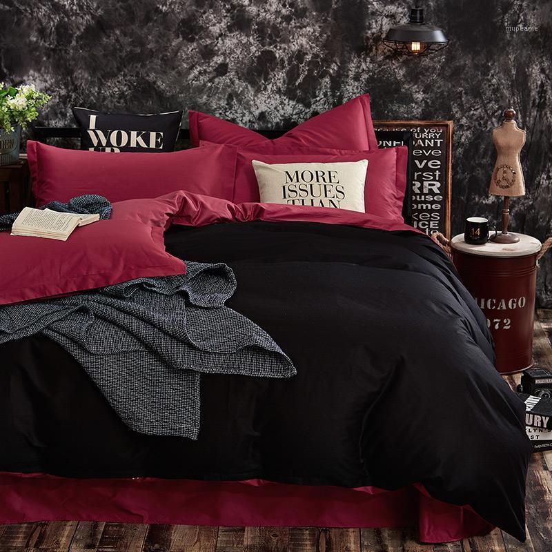 

42 100% Cotton Black Red Color King Queen  size Kids Bedding set Solid Color Duvet cover set Bedsheet /Fitsheet Pillowcases1, 12