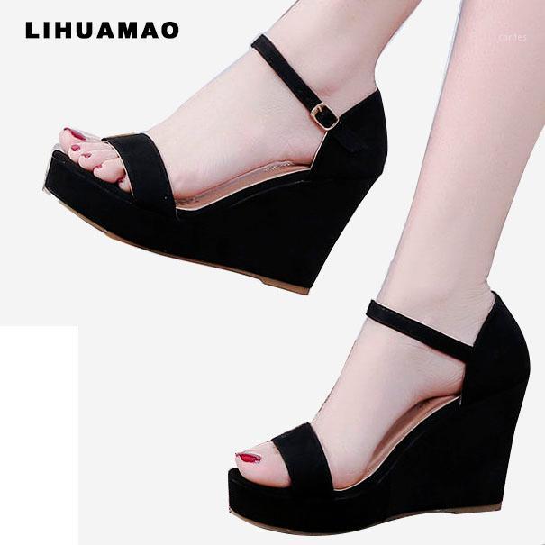 

LIHUAMAO Peep toe Wedges Sandals for women High heel ankle strap platform high heel beach sandals Ladies pumps beach casual shoe1, Beige