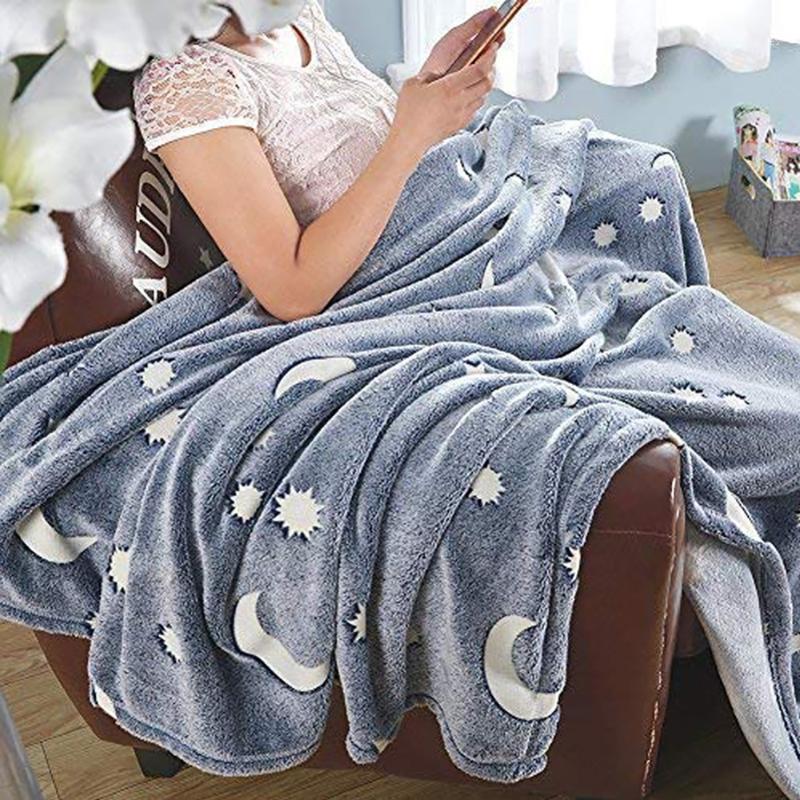 

Kids Glow In The Dark Fleece Blanket Throw Grey Stars / Moon New Plush Furry Throw Warm Blanket1