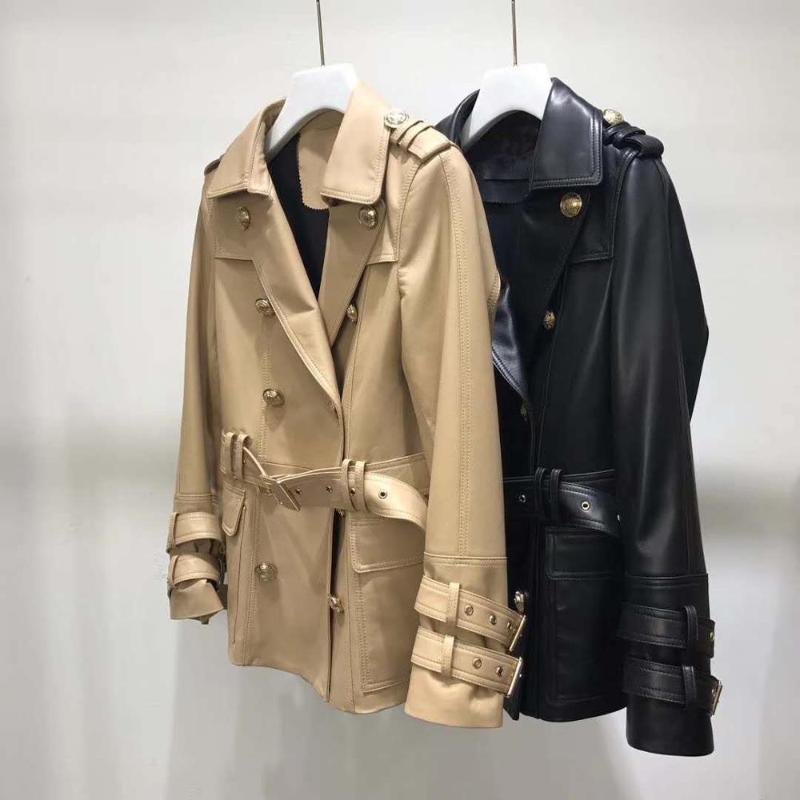 

New Brand Women Coat Spring 2020 Turn-Down Collar Colthes With Sashes Genuine Leather Jacket Female Fashion Outerwear Size -XXL