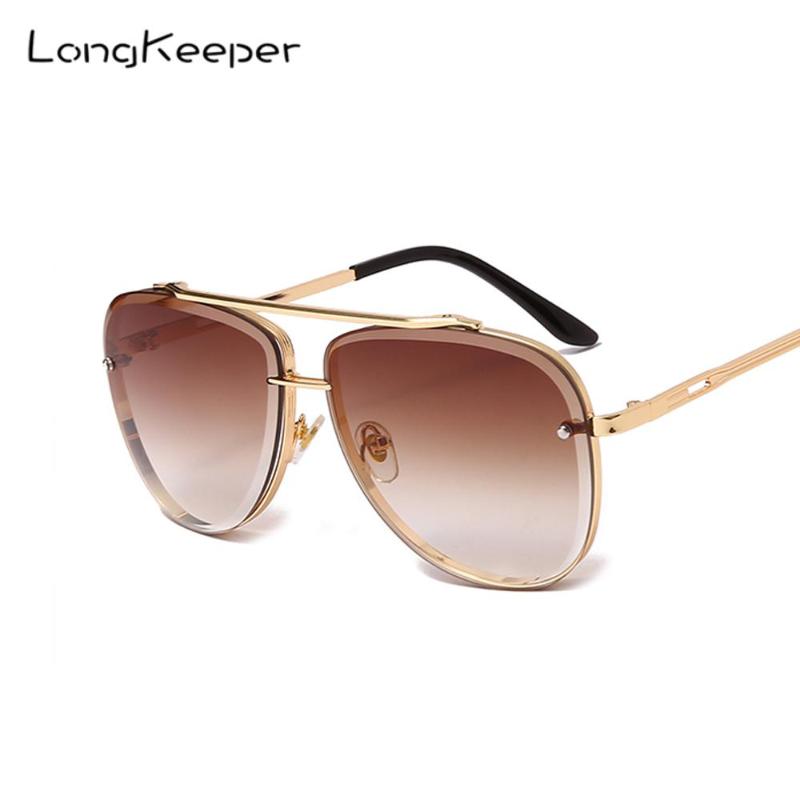 

Sunglasses LongKeeper Men's Fashion Brand Designer Oversized Metal Frame Gradient Sun Glasses Male Driving Goggles High Quality
