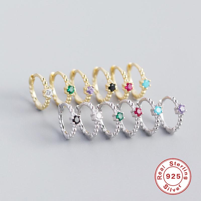 

Aide 925 Sterling Silver Colorful Crystal Beads Hoop Earrings For Women Rainbow Single Zircon Circle Huggie Earring Fine Jewelry