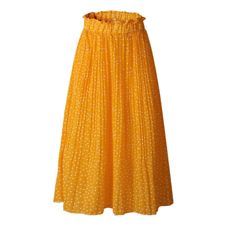 

Floral Women Skirt Spotted Ladies Party Beach Casual Swing Polka Dot Summer Midiskirt Holiday Fashion Pleated, Yellow
