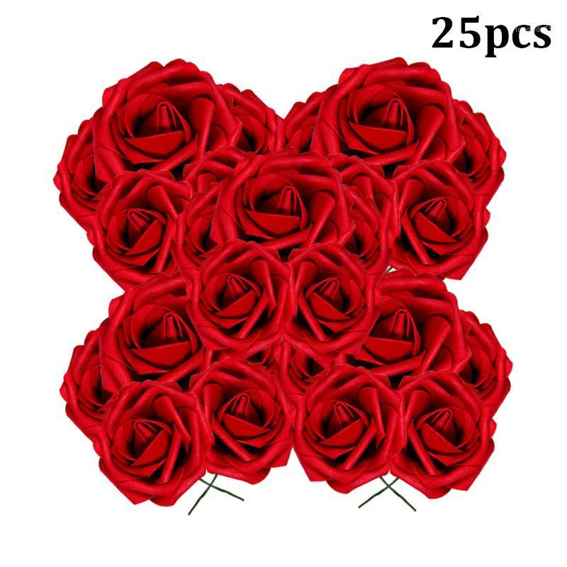 

25 Bouquet Artificial Flower Rose Flower With Rod Home Party Decoration DIY Wall Scrapbook Gift Box Craft Fake New1, 02