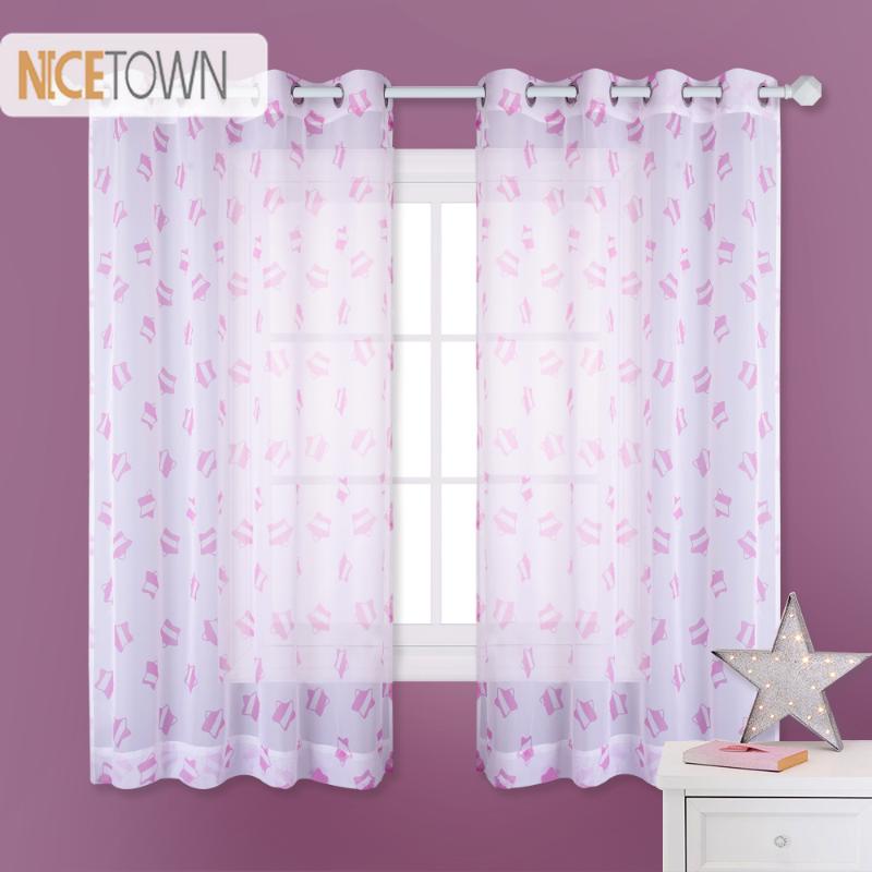 

NICETOWN European and American Star Patterned Grommet Printed Voile Panels Semi Sheer Curtain for Kids Bedroom Living Room, Blue