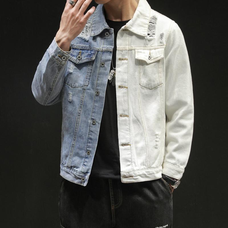 

Men's Autumn Winter Casual Patchwork Turn-down Collar Denim Jacket Coat High Quality Cowboy Jean Jacket Chaqueta Hombre Y909, Bu
