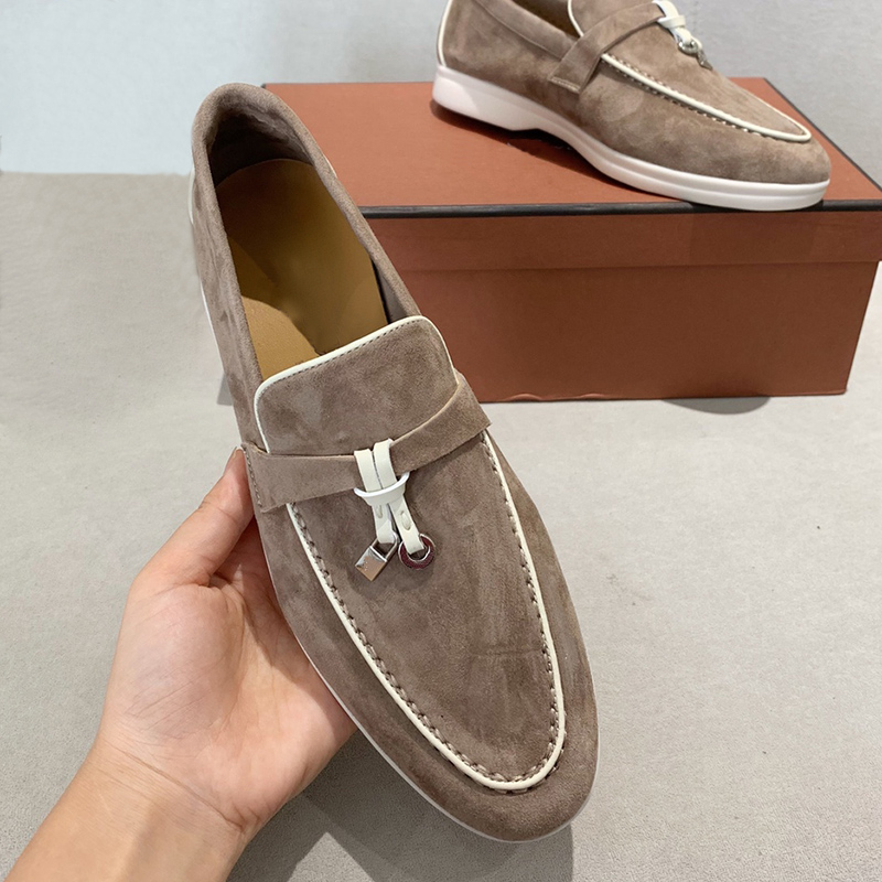 

Casual Round Head Womens Dress Shoes Cashmere Leather Color Matching Edging Classic Buckle Flat Heel Loafers High Quality Beef Tendon Bottom Four Seasons Women Shoe, Yellow