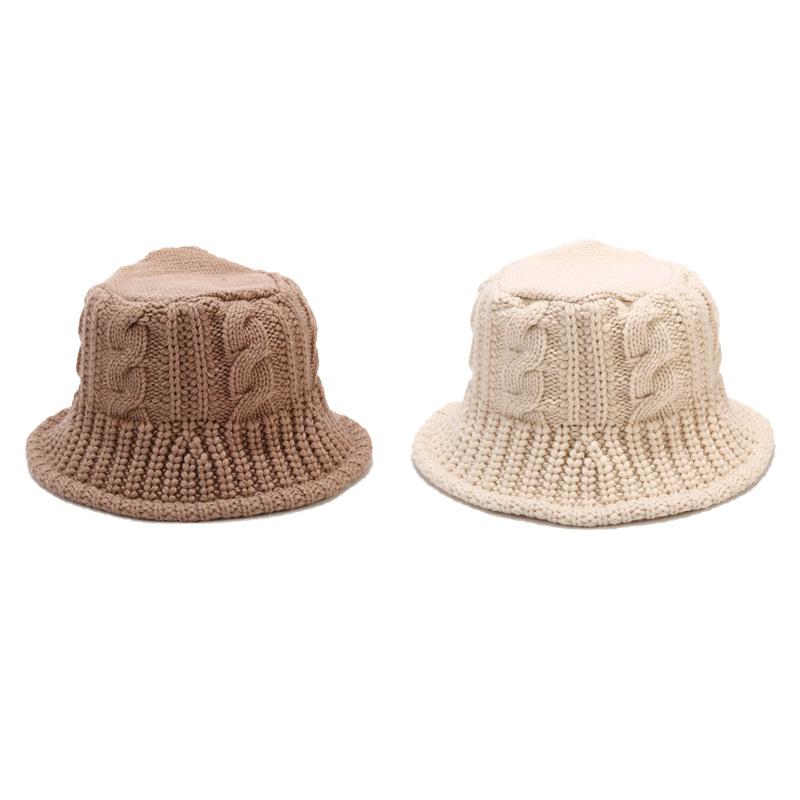 

Knitted Bucket Hat Women Korean Style Versatile Windproof Twist Hand Knitted Fisherman Hat Winter Warm Thick Coarse Wool Basin, Black