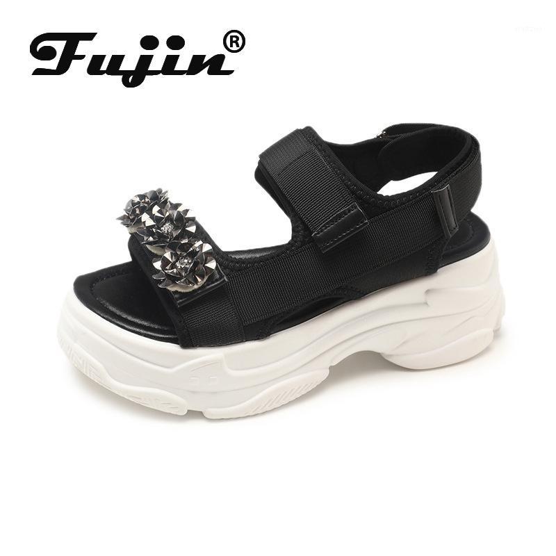 

Fujin Sandals Women 2020 Summer Flower Fashion Hook Loop Thick Bottom Open Toe Flat Bottomed Platform Heel WOMEN Causal Shoes1, Black