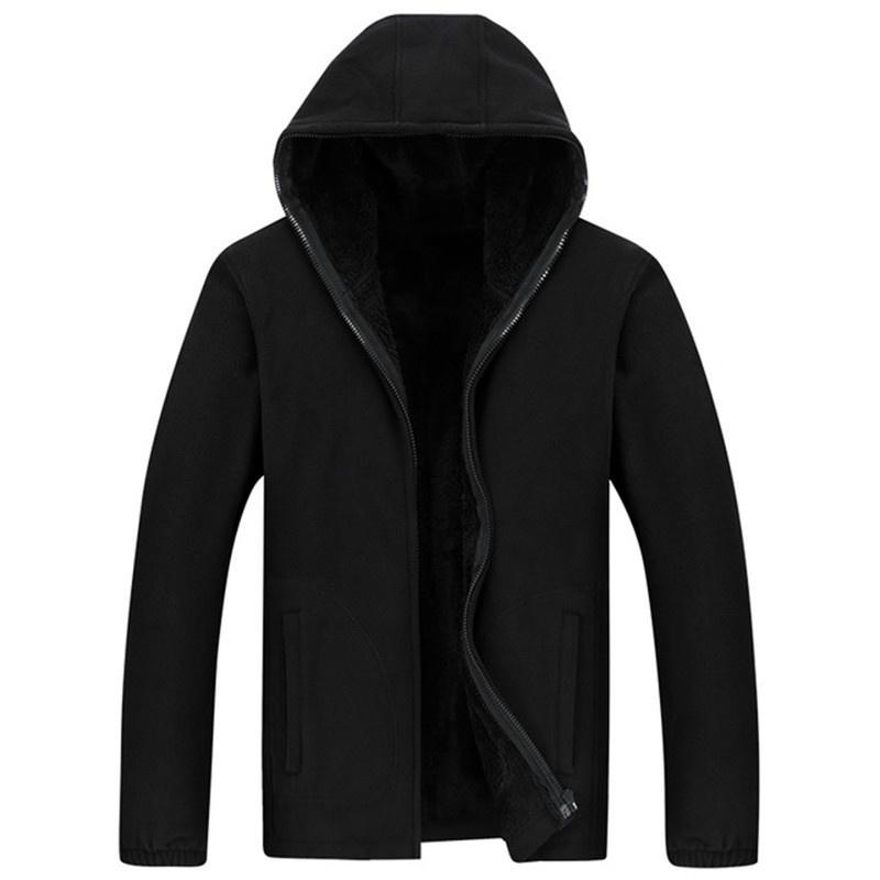 

Men Tactical Jackets Autumn Winter Hooded Fleece Warm Coats Outwear Solid Sweatshirts Windbreaker Clothing-D, Black