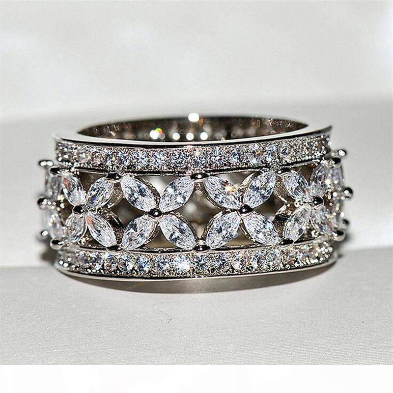

K Classical Top Selling Fashion Jewelry 925 Sterling Silver Marquise Cut White Topaz Gemstones Cz Diamond Party Women Wedding Band Ring