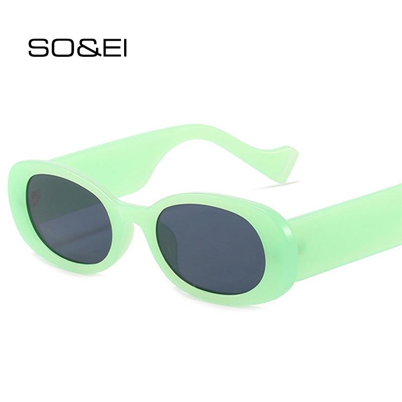 

Sunglasses SO&EI Ins Fashion Small Oval Women Vintage Jelly Color Eyewear Men Green Orange Sun Glasses Shades UV400