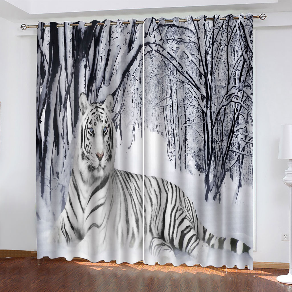 

High quality custom 3d curtain fabric winter snow forest tiger curtains 3D Blackout Window Curtains For Living Room, Grey