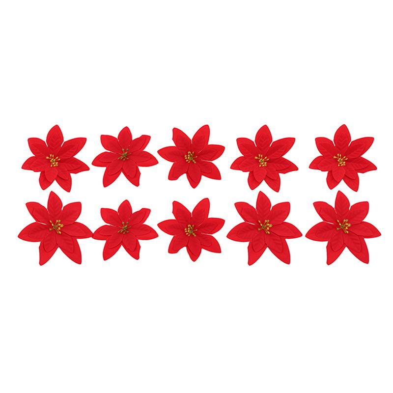 

10 pcs/pack Red Artificial Flower Head Home Wedding Decoration Scrapbooking DIY Christmas Tree Silk Flowers, As picture