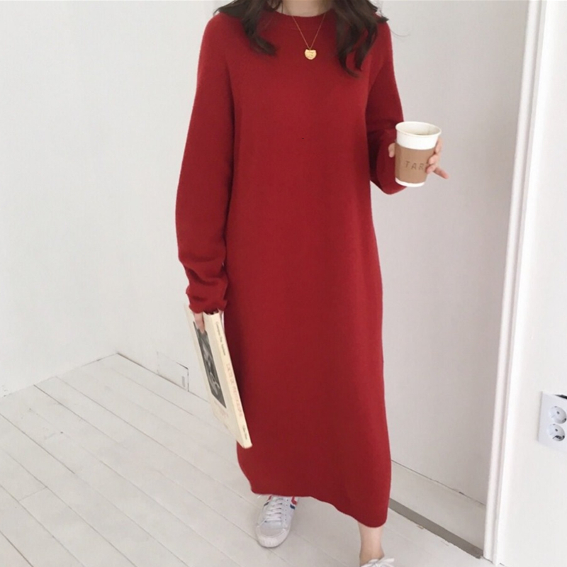

2021 New Women s Winter Sleeve Long Sweater Female Pullover Straight Knitted Solid Korean Clothes Plus Size Robe Femme Kr6f, Red