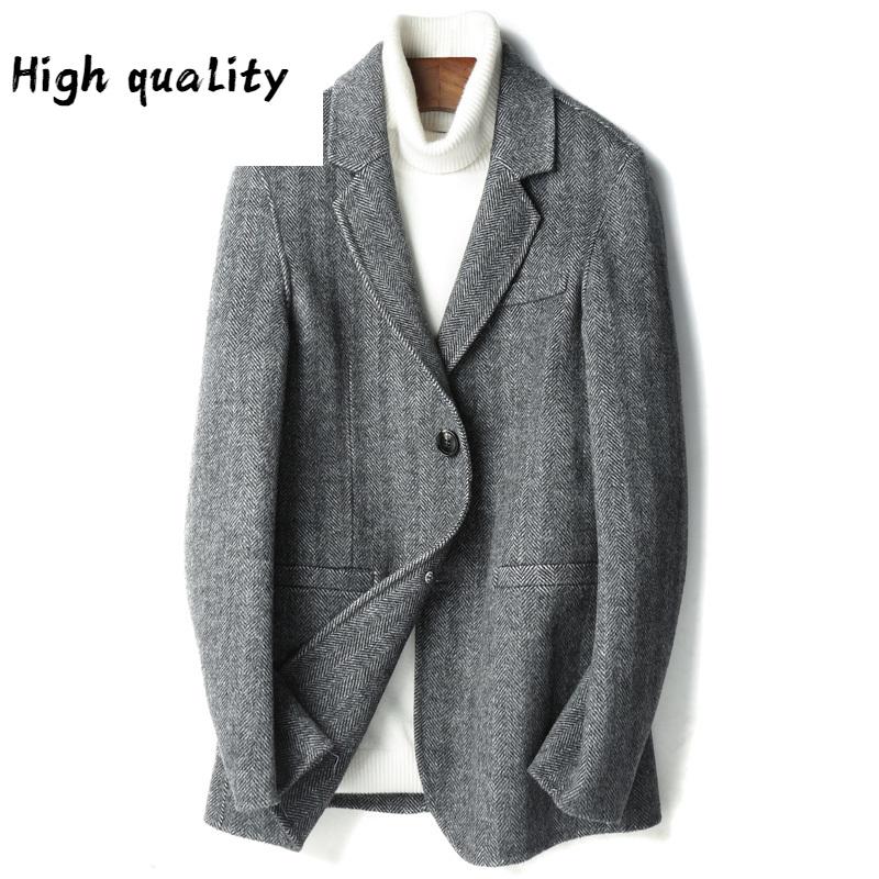 

Coat Wool Men Spring Autumn Korean Jacket Slim Fit Blazer Mens Coats and Jackets Casaco Masculino, Light gray