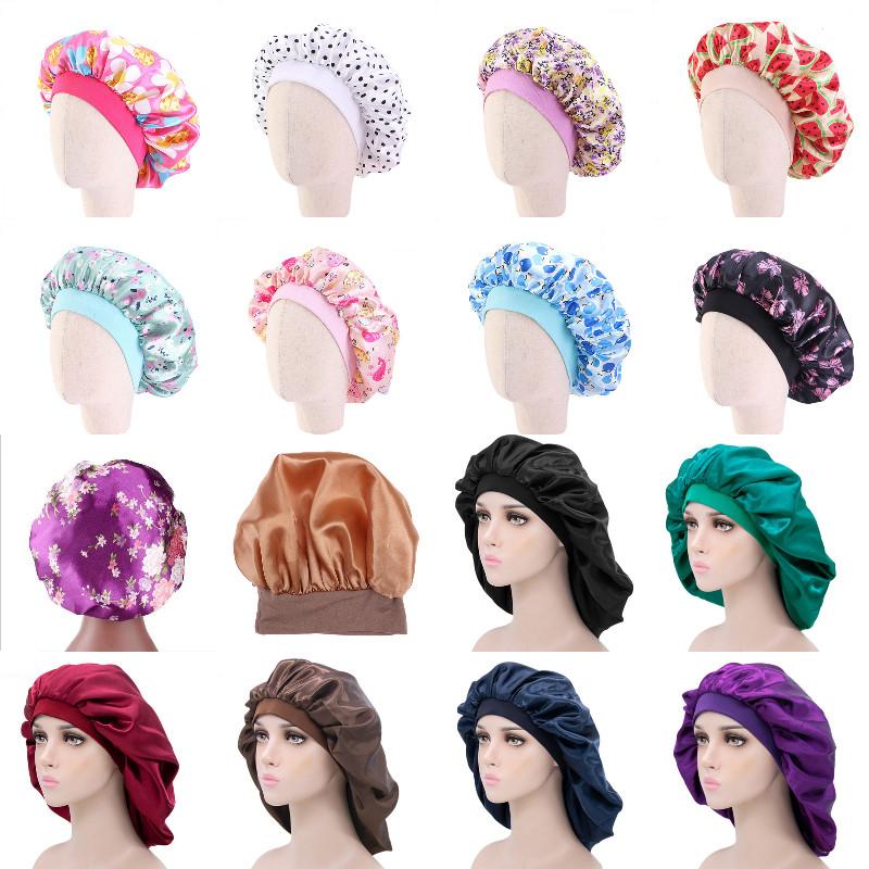 

Lady Night Sleep Hat Long Hair Care Cap Satin Lace Bonnet Turban Headwrap Bandanas Beanie Bathroom Shower Caps 29 Styles