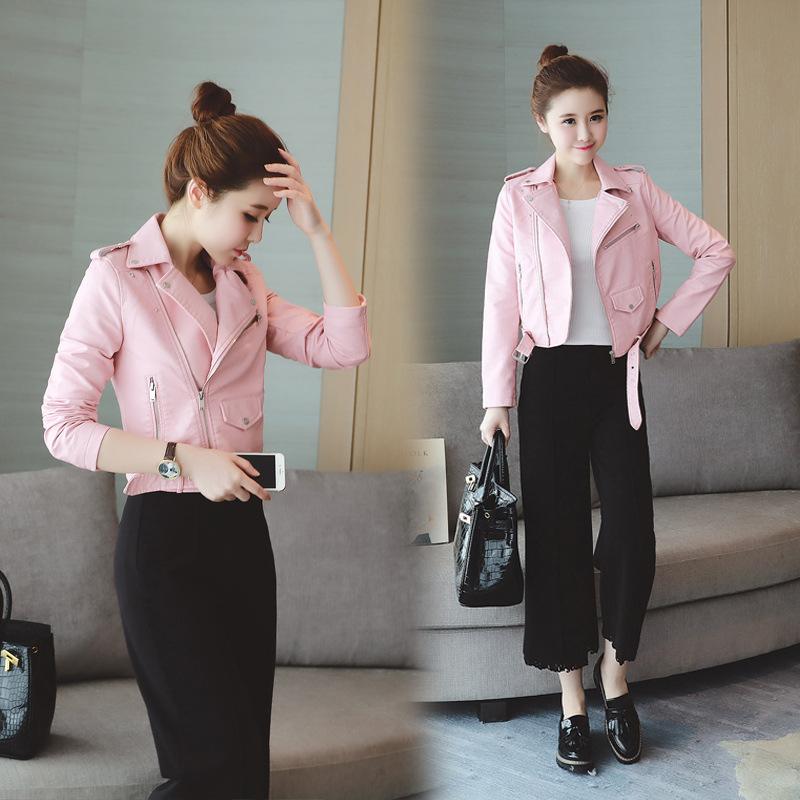 

Women' Korean Bomber Yellow Faux Leather Jacket Coat 2020 Autumn Winter New Short Motorcycle Outerwear Harajuku Shrug Clothes, Black