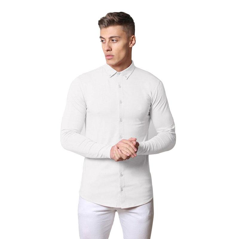 

New Spring Autumn Men Long Sleeve Shirt Cotton Turn Down Collar England Style Elastic Slim Casual Shirts Mens Clothes Shirt, Black