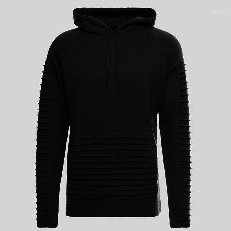 

Men's Training Hoodie Running Jacket Fitness Gym Sports Coat Hooded Tops American Style Striped Pleated Sweatshirt Lager Pocket1, Black